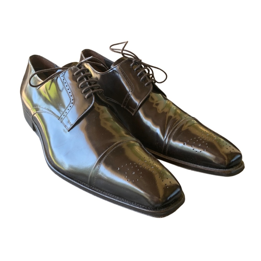 Mezlan Dark Brown Leather Semi Brogue Cap Toe Shoes